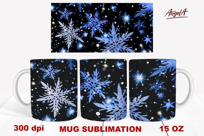 Sparkle Snowflake christmas mug wrap, blue white snowflake Sublimation Angelina Semenova 