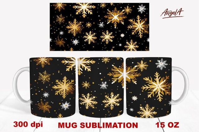 Sparkle Snowflake christmas mug wrap sublimation, gold Sublimation Angelina Semenova 