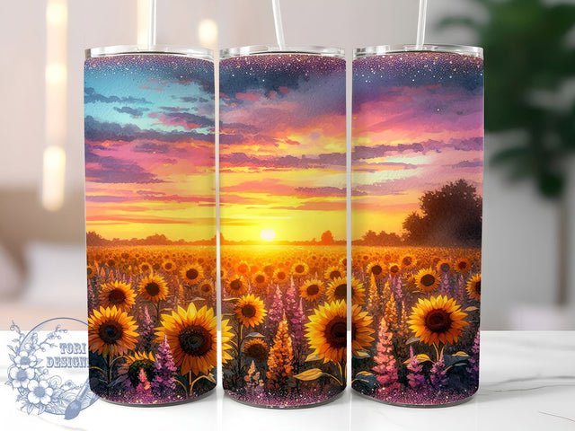 Sparkle Sunflower Glitter Tumbler Wrap, Sparkle Floral Design, Summer Flower Tumbler, Shiny Sunflower Gift, Golden Flower Pattern, Glam Garden Design, Sunshine Sparkle Art Sublimation ToriDesigns 
