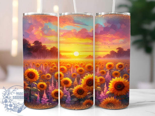 Sparkle Sunflower Glitter Tumbler Wrap, Sparkle Floral Design, Summer Flower Tumbler, Shiny Sunflower Gift, Golden Flower Pattern, Glam Garden Design, Sunshine Sparkle Art Sublimation ToriDesigns 