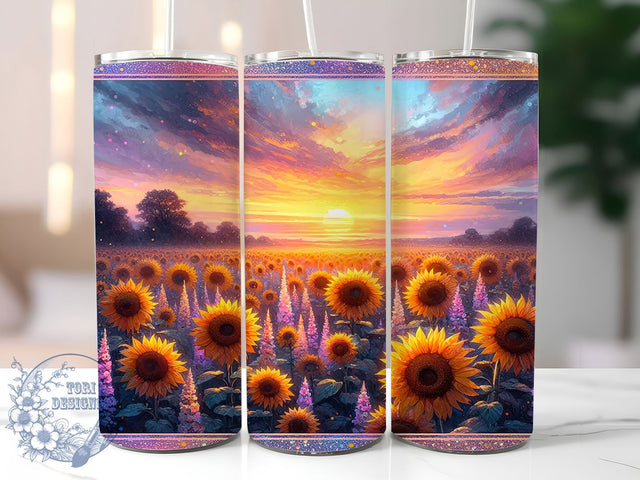 Sparkle Sunflower Glitter Tumbler Wrap, Sparkle Floral Design, Summer Flower Tumbler, Shiny Sunflower Gift, Golden Flower Pattern, Glam Garden Design, Sunshine Sparkle Art Sublimation ToriDesigns 