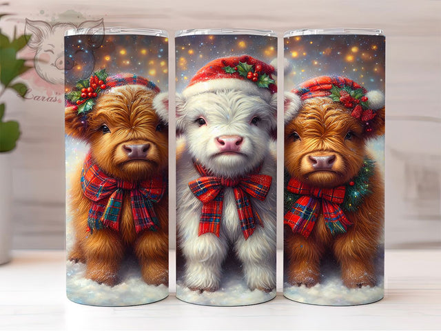 Sparklecore Christmas Highland Cow Tumbler, Christmas Cow Sublimation Design, Festive Holiday Cup Art, 20oz Xmas Tumbler, Whimsical Cow Mug, Stylish Christmas Cup, Cozy Holiday Wrap Sublimation Lara' s Designs 