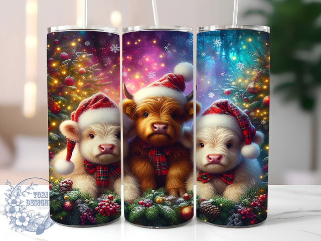 Sparklecore Christmas Highland Cow Tumbler, Sparklecore Christmas Wrap, Festive Cow Design, Sublimation Cup, 20oz Skinny Tumbler, Holiday Drinkware, Glitter Christmas Style Sublimation ToriDesigns 