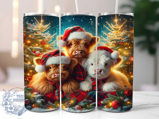 Sparklecore Christmas Highland Cow Tumbler, Sparklecore Christmas Wrap, Festive Cow Design, Sublimation Cup, 20oz Skinny Tumbler, Holiday Drinkware, Glitter Christmas Style Sublimation ToriDesigns 