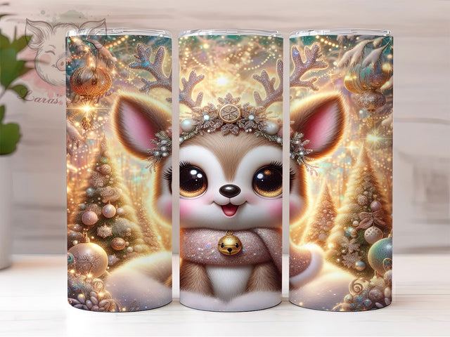 Sparklecore Reindeer Tumbler, Cartoon Reindeer Wrap, Glitter Holiday Sublimation Design, Cute Festive Cup, 20Oz Skinny Tumbler Wrap, Whimsical Christmas Mug, Shiny Reindeer Design Sublimation Lara' s Designs 