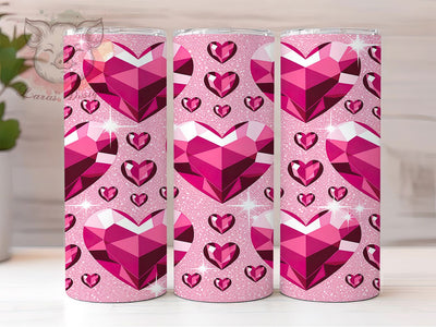 Sparkling Diamond Heart Valentine Tumbler, Valentine Love Pattern, Sparkling Romantic Design, 20Oz Sublimation Wrap, Elegant Jewel Art, Shiny Heart Texture, Tumbler Sublimation Sublimation Lara' s Designs 
