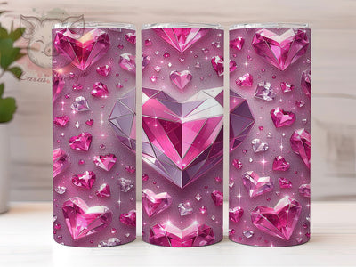 Sparkling Diamond Heart Valentine Tumbler, Valentine Love Pattern, Sparkling Romantic Design, 20Oz Sublimation Wrap, Elegant Jewel Art, Shiny Heart Texture, Tumbler Sublimation Sublimation Lara' s Designs 