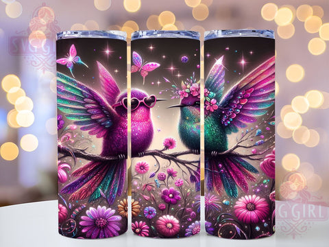 Sparkling Floral Hummingbird Tumbler Wrap, Hummingbird Tumbler, Floral Design, 20oz Wrap, Sublimation Design, Sparkling Drinkware, Nature Lover Gift, Garden Cup Sublimation SvggirlplusArt 