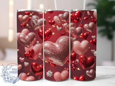 Sparkling Glitter Hearts Tumbler, Sparkling Valentine Wrap, Romantic Glitter Cup, 20oz Sublimation Wrap, Stylish Valentine Design Tumbler, Artistic Glitter Heart Cup, Festive Love Theme Wrap Sublimation ToriDesigns 