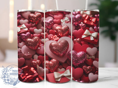 Sparkling Glitter Hearts Tumbler, Sparkling Valentine Wrap, Romantic Glitter Cup, 20oz Sublimation Wrap, Stylish Valentine Design Tumbler, Artistic Glitter Heart Cup, Festive Love Theme Wrap Sublimation ToriDesigns 