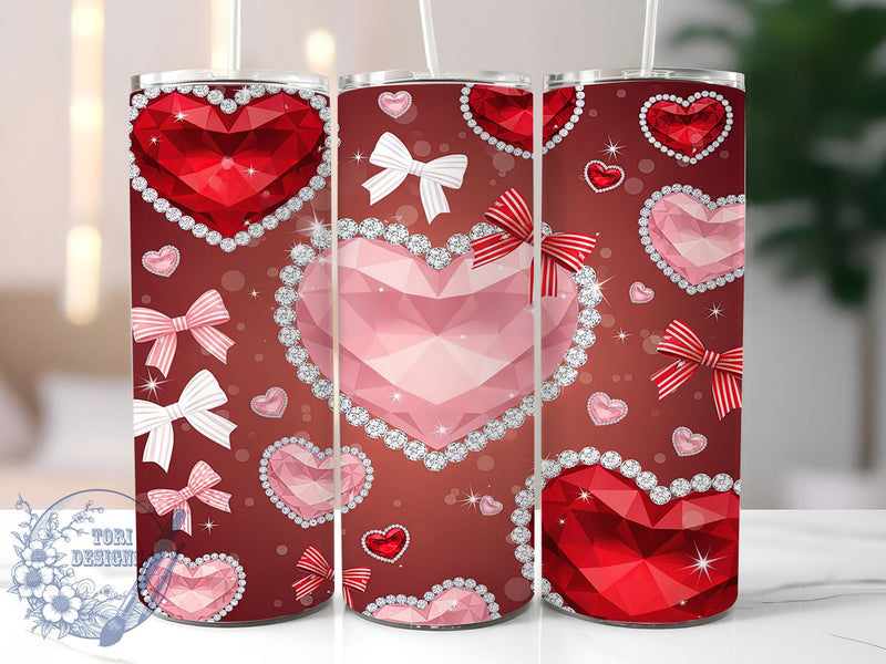 Sparkling Glitter Hearts Tumbler, Sparkling Valentine Wrap, Romantic Glitter Cup, 20oz Sublimation Wrap, Stylish Valentine Design Tumbler, Artistic Glitter Heart Cup, Festive Love Theme Wrap Sublimation ToriDesigns 