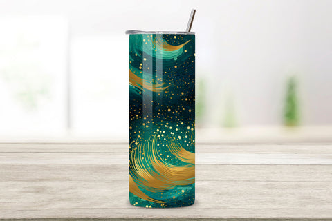 Sparkling Gold glitter Ombre Tumbler Wrap, teal PNG Sublimation FloridPrintables 