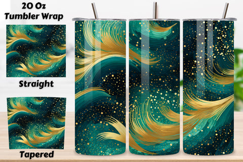 Sparkling Gold glitter Ombre Tumbler Wrap, teal PNG Sublimation FloridPrintables 