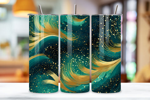 Sparkling Gold glitter Ombre Tumbler Wrap, teal PNG Sublimation FloridPrintables 
