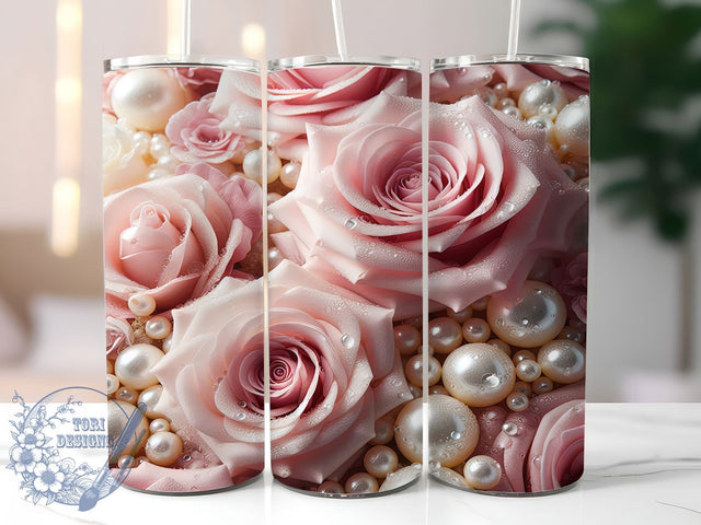 Sparkling Pink Roses Tumbler, Floral Travel Wrap, Elegant Rose Sublimation Design, Cute Pink Flower Cup, 20Oz Skinny Tumbler Wrap, Romantic Floral Mug, Shimmering Rose Design Sublimation ToriDesigns 