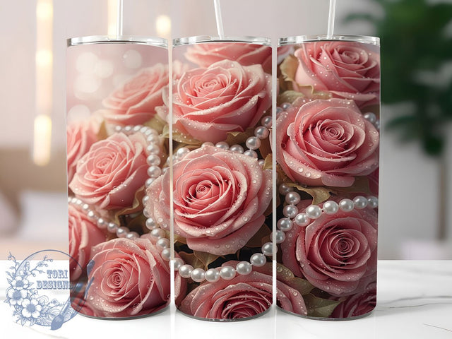 Sparkling Pink Roses Tumbler, Floral Travel Wrap, Elegant Rose Sublimation Design, Cute Pink Flower Cup, 20Oz Skinny Tumbler Wrap, Romantic Floral Mug, Shimmering Rose Design Sublimation ToriDesigns 