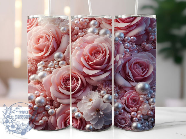 Sparkling Pink Roses Tumbler, Floral Travel Wrap, Elegant Rose Sublimation Design, Cute Pink Flower Cup, 20Oz Skinny Tumbler Wrap, Romantic Floral Mug, Shimmering Rose Design Sublimation ToriDesigns 