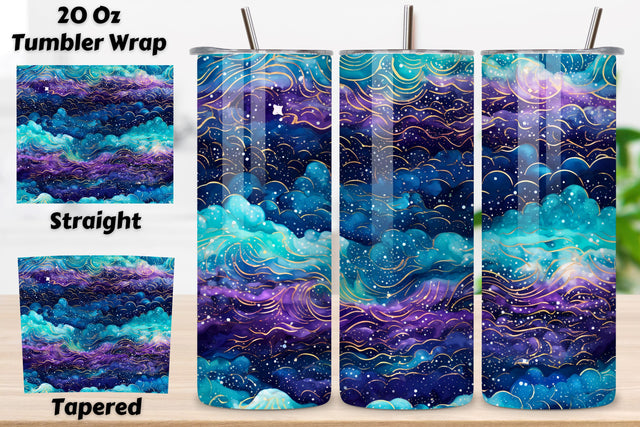 Sparkling Purple glitter Ombre Tumbler Wrap, teal PNG Sublimation FloridPrintables 