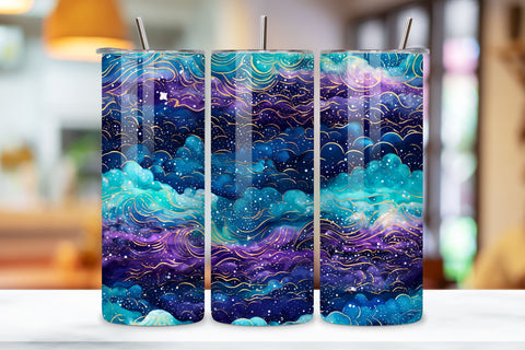 Sparkling Purple glitter Ombre Tumbler Wrap, teal PNG Sublimation FloridPrintables 