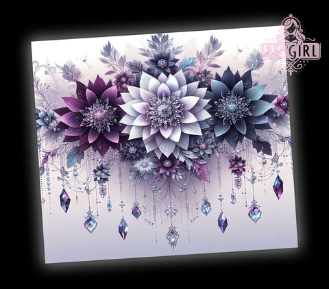 Sparkling Snowflakes, Winter Wonderland, Purple Blue Flowers, Christmas Tumbler, 20oz Tumbler Wrap, Sublimation Design, Holiday Drinkware Sublimation SvggirlplusArt 