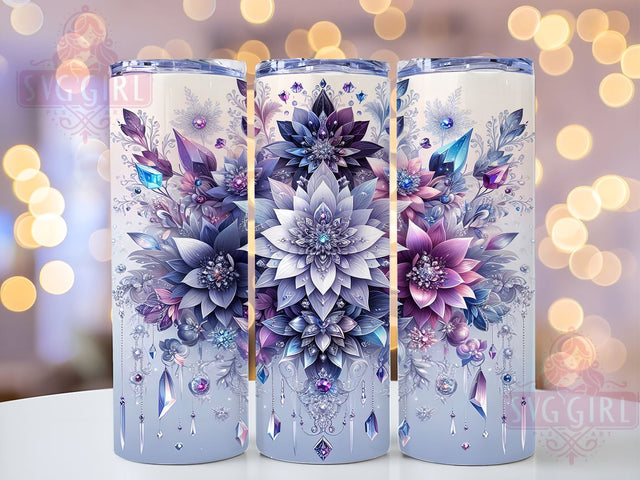 Sparkling Snowflakes, Winter Wonderland, Purple Blue Flowers, Christmas Tumbler, 20oz Tumbler Wrap, Sublimation Design, Holiday Drinkware Sublimation SvggirlplusArt 