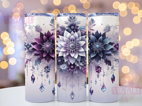 Sparkling Snowflakes, Winter Wonderland, Purple Blue Flowers, Christmas Tumbler, 20oz Tumbler Wrap, Sublimation Design, Holiday Drinkware Sublimation SvggirlplusArt 