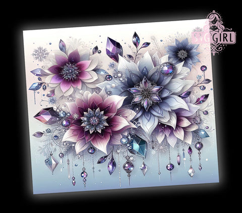 Sparkling Snowflakes, Winter Wonderland, Purple Blue Flowers, Christmas Tumbler, 20oz Tumbler Wrap, Sublimation Design, Holiday Drinkware Sublimation SvggirlplusArt 