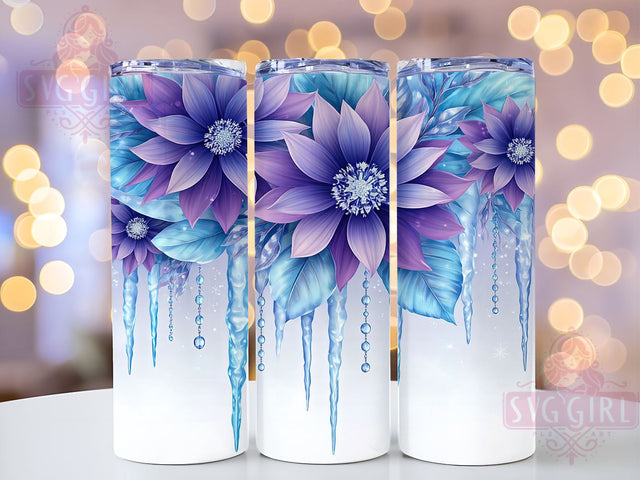 Sparkling Snowflakes, Winter Wonderland, Purple Blue Flowers, Christmas Tumbler, 20oz Tumbler Wrap, Sublimation Design, Holiday Drinkware Sublimation SvggirlplusArt 