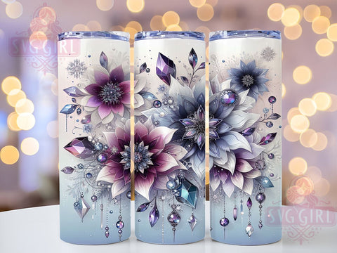 Sparkling Snowflakes, Winter Wonderland, Purple Blue Flowers, Christmas Tumbler, 20oz Tumbler Wrap, Sublimation Design, Holiday Drinkware Sublimation SvggirlplusArt 