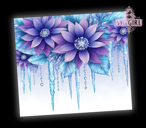 Sparkling Snowflakes, Winter Wonderland, Purple Blue Flowers, Christmas Tumbler, 20oz Tumbler Wrap, Sublimation Design, Holiday Drinkware Sublimation SvggirlplusArt 