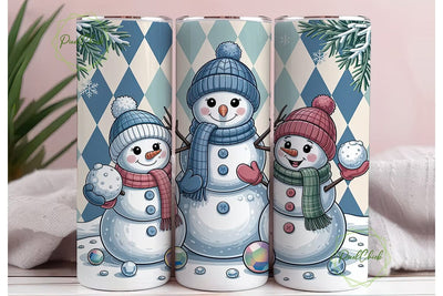 Sparkling Snowmen Trio 20oz Tumbler Wrap Sublimation PixelChick 