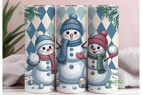 Sparkling Snowmen Trio 20oz Tumbler Wrap Sublimation PixelChick 