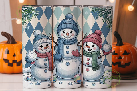Sparkling Snowmen Trio 20oz Tumbler Wrap Sublimation PixelChick 