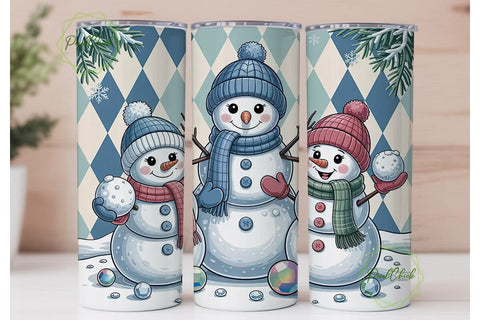 Sparkling Snowmen Trio 20oz Tumbler Wrap Sublimation PixelChick 