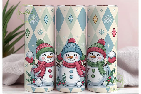 Sparkling Snowmen Trio 20oz Tumbler Wrap Sublimation PixelChick 
