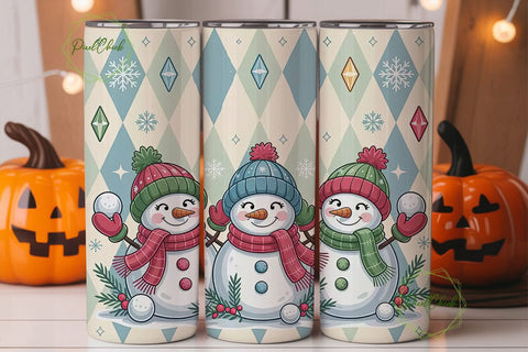Sparkling Snowmen Trio 20oz Tumbler Wrap Sublimation PixelChick 