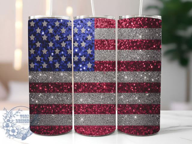 Sparkling Stars & Stripes Patriotic Tumbler, Fourth July Design, American Flag Cup, Sparkly USA Gift, Independence Day Present, Patriotic Drinkware, Sublimation Template Sublimation ToriDesigns 
