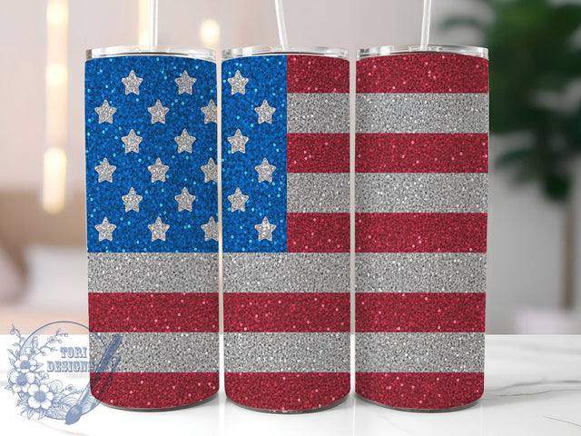 Sparkling Stars & Stripes Patriotic Tumbler, Fourth July Design, American Flag Cup, Sparkly USA Gift, Independence Day Present, Patriotic Drinkware, Sublimation Template Sublimation ToriDesigns 