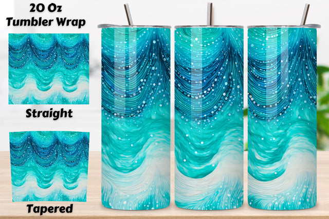 Sparkling Turquoise glitter Ombre Tumbler Wrap, teal PNG Sublimation FloridPrintables 