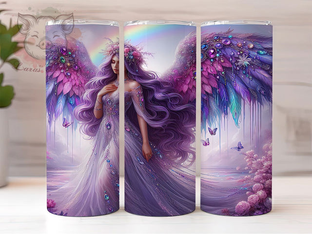 Sparkly Angel Purple Glitter Spiritual Tumbler Wrap, Purple Glitter PNG, 20oz Sublimation Design, Glitter Angel Art, Spiritual Tumbler Wrap, Heavenly Cup Design, Sparkly Angel PNG Sublimation Lara' s Designs 