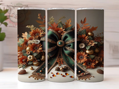 Sparkly Autumn Emerald Bow Tumbler, Coquette Bow Wrap, Emerald Fall Leaves, Girly Sublimation Design, Rustic Autumn Style, 20oz Tumbler PNG, Fall Aesthetic Wrap Sublimation Lara' s Designs 
