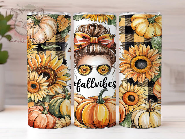 Sparkly Autumn Sunflower Fall Vibes Tumbler Wrap, Glitter Sunflower Design, Autumn Vibes Wrap, 20oz Fall Tumbler, Sparkly Sunflower Sublimation, Autumn Glitter Tumbler Sublimation Lara' s Designs 