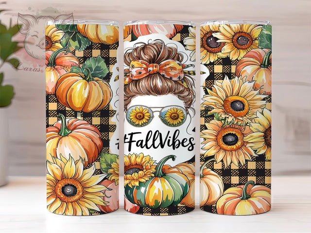 Sparkly Autumn Sunflower Fall Vibes Tumbler Wrap, Glitter Sunflower Design, Autumn Vibes Wrap, 20oz Fall Tumbler, Sparkly Sunflower Sublimation, Autumn Glitter Tumbler Sublimation Lara' s Designs 