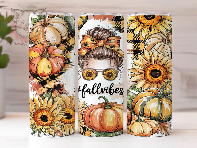 Sparkly Autumn Sunflower Fall Vibes Tumbler Wrap, Glitter Sunflower Design, Autumn Vibes Wrap, 20oz Fall Tumbler, Sparkly Sunflower Sublimation, Autumn Glitter Tumbler Sublimation Lara' s Designs 