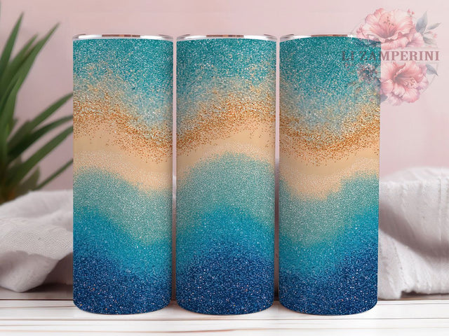 Sparkly Beach Ocean Glitter Tumbler Wrap, Glitter Sand PNG, Blue Ocean Tumbler, 20oz Sublimation Wrap, Sparkle Tumbler Design, Summer Beach Cup, Coastal Glitter Design Sublimation Li Zamperini 