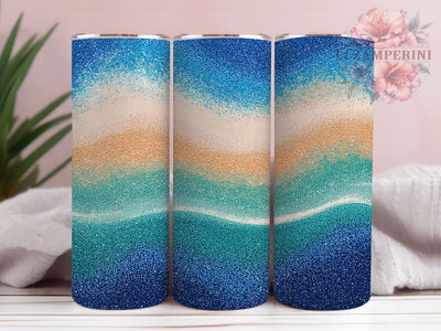 Sparkly Beach Ocean Glitter Tumbler Wrap, Glitter Sand PNG, Blue Ocean Tumbler, 20oz Sublimation Wrap, Sparkle Tumbler Design, Summer Beach Cup, Coastal Glitter Design Sublimation Li Zamperini 