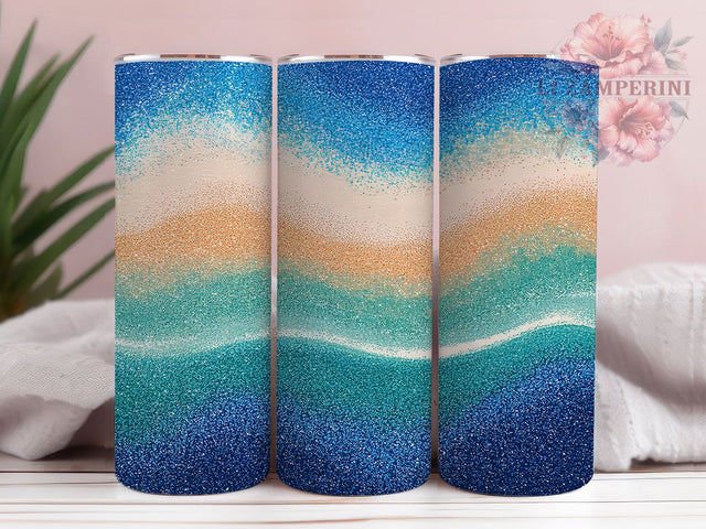 Sparkly Beach Ocean Glitter Tumbler Wrap, Glitter Sand PNG, Blue Ocean Tumbler, 20oz Sublimation Wrap, Sparkle Tumbler Design, Summer Beach Cup, Coastal Glitter Design Sublimation Li Zamperini 