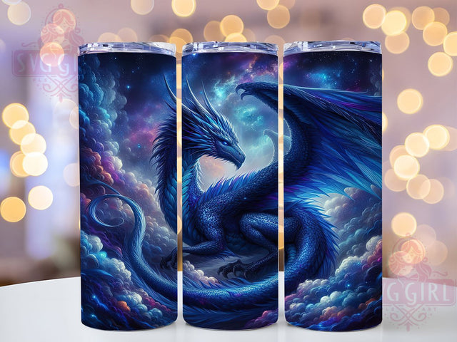 Sparkly Blue Glitter Dragon Tumbler, Blue Fantasy Wrap, 20Oz Skinny Tumbler, Glitter Dragon Sublimation, Magical Beast Design, Shimmering Dragon Wrap, Mythical Creature Tumbler Sublimation SvggirlplusArt 