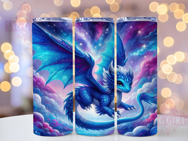 Sparkly Blue Glitter Dragon Tumbler, Blue Fantasy Wrap, 20Oz Skinny Tumbler, Glitter Dragon Sublimation, Magical Beast Design, Shimmering Dragon Wrap, Mythical Creature Tumbler Sublimation SvggirlplusArt 