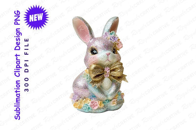 Sparkly Easter Bunny With Flowers And Bow Sublimation Regulrcrative 